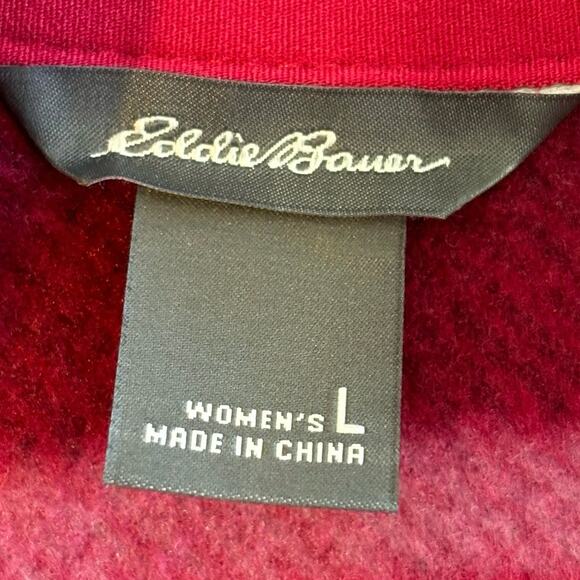 EDDIE BAUER Pink Checked Quarter Zip Fleece Women’s Large - Picture 2 of 7